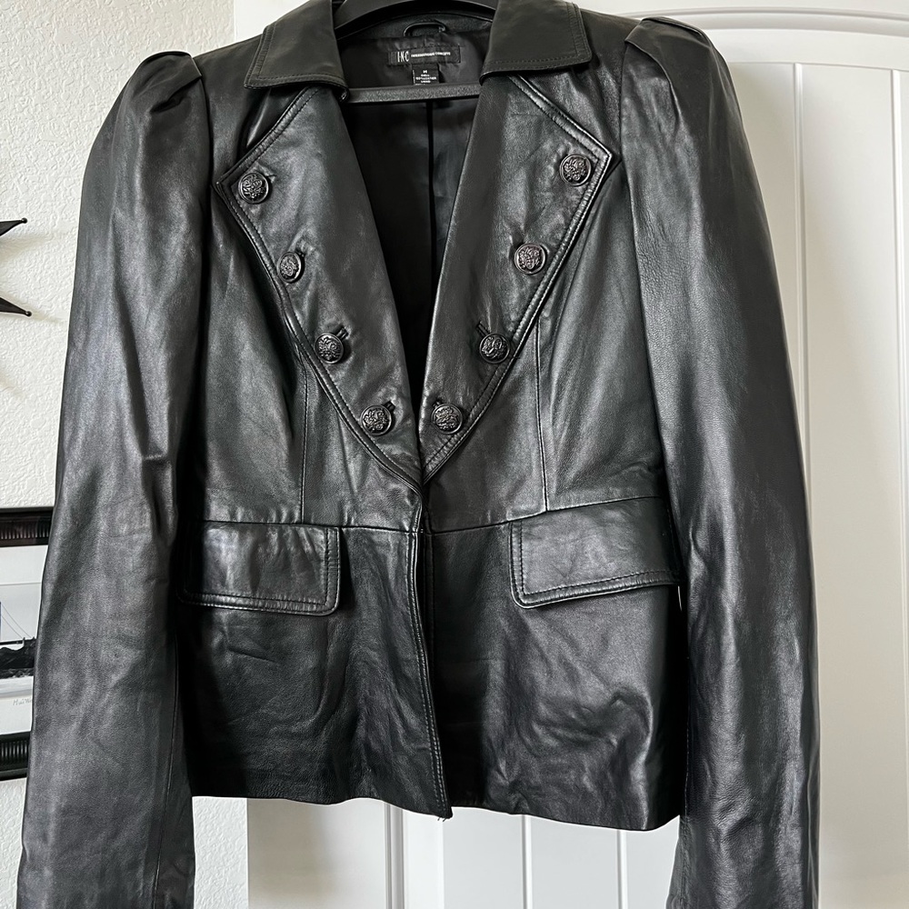INC Medium Black Leather Military Jacket